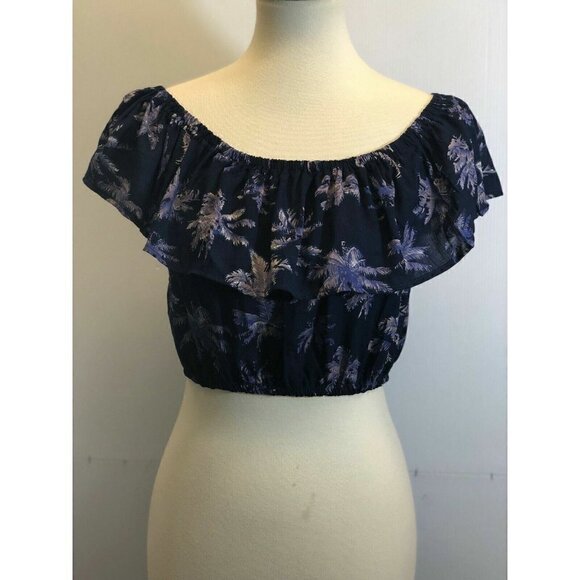 Swell Juniors Purple Floral Summer Nights Off the Shoulder Cropped Top Size L - Picture 4 of 8